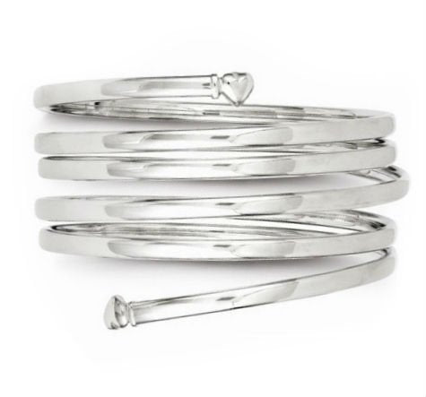 Sterling Silver 30MM Coiled Heart Tip Bangle