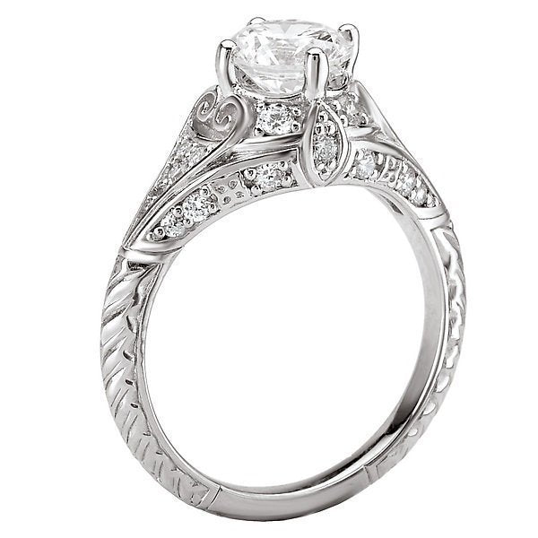 18KT 1/3 CTW Diamond Scroll Heart Vintage Setting for 1 CT Round 4,4.5,5,5.5,6,6.5,7,7.5,8,8.5,9