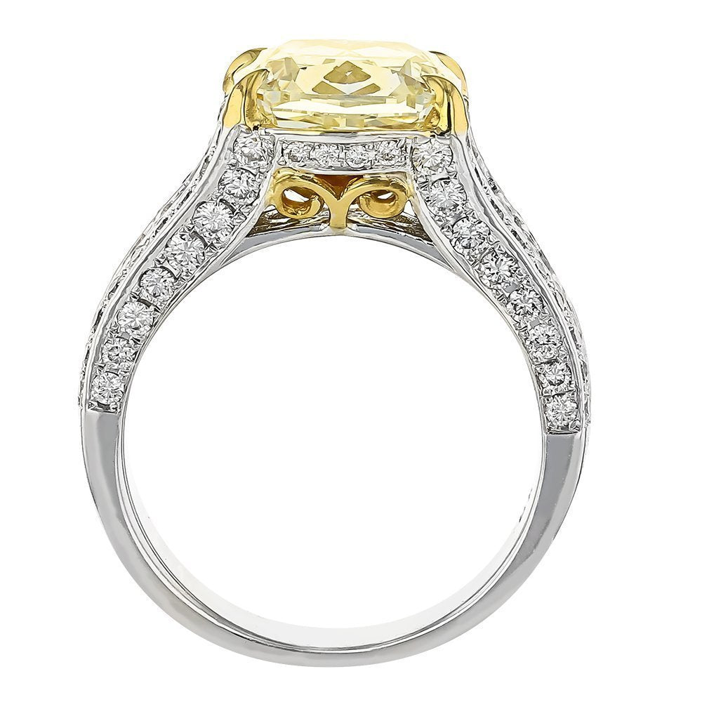 18KT Two-Tone Gold 7.77 CTW Fancy Light Yellow & White Diamond Ring 4,4.5,5,5.5,6,6.5,7,7.5,8,8.5,9