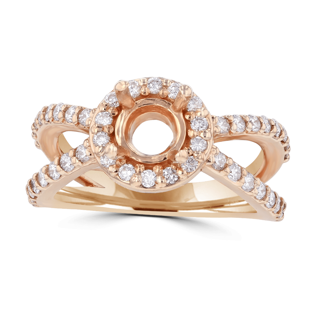 14KT Rose Gold .63 CTW Diamond Halo Mounting For 1.00-1.20 CT Round 4,4.5,5,5.5,6,6.5,7,7.5,8,8.5,9