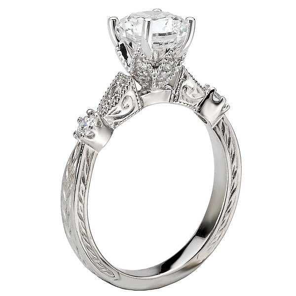 18KT White Gold 1/4 CTW Diamond Engraved Setting for 1 CT Round 4,4.5,5,5.5,6,6.5,7,7.5,8,8.5,9