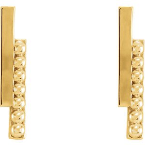 14KT Gold Beaded Bar Earrings Yellow Gold