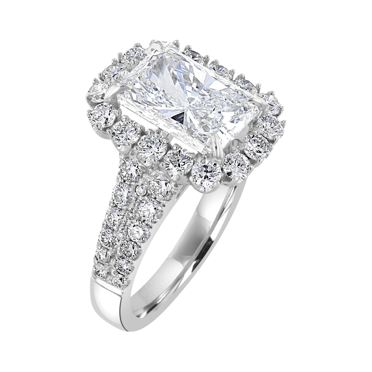 18KT White Gold 4.46 CTW Diamond Emerald Halo Ring 4,4.5,5,5.5,6,6.5,7,7.5,8,8.5,9