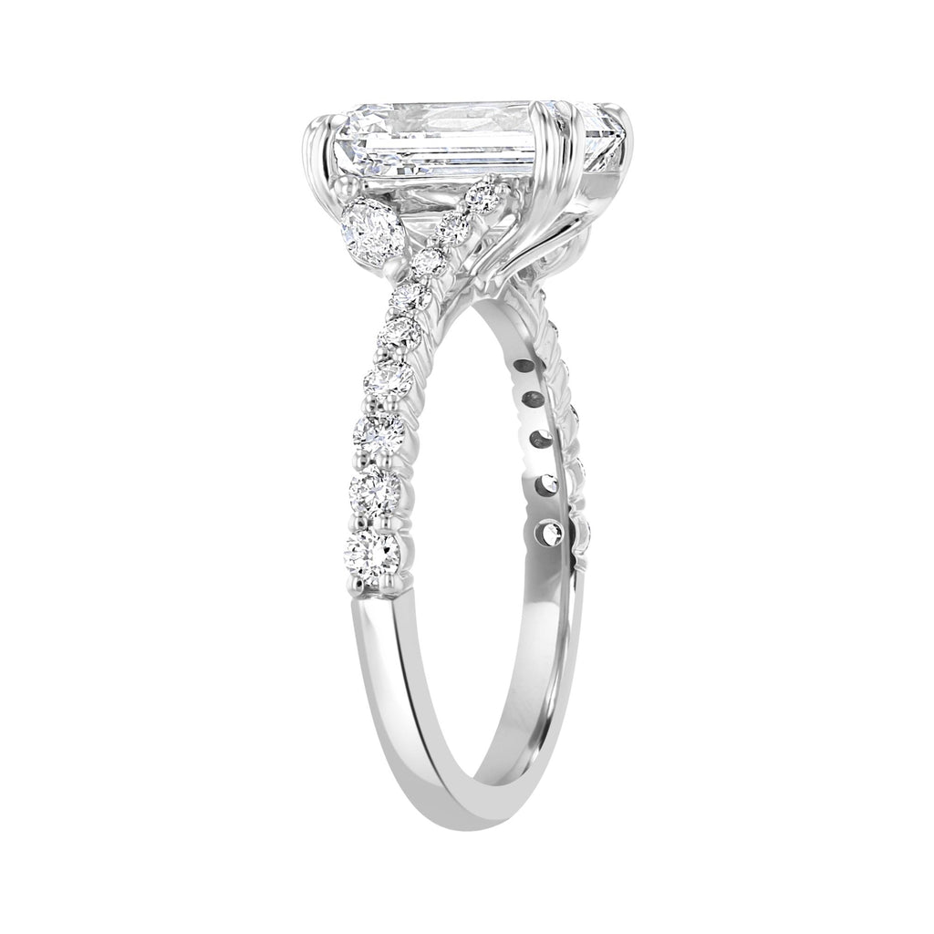 14KT White Gold 3.53 CTW Emerald Diamond Y-Shank Ring 4,4.5,5,5.5,6,6.5,7,7.5,8,8.5,9