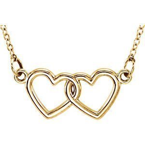 DOUBLE HEART CABLE LINK NECKLACE - 16-18" ADJUSTABLE 14KT Gold / White,14KT Gold / Rose,14KT Gold / Yellow,Sterling Silver / Silver