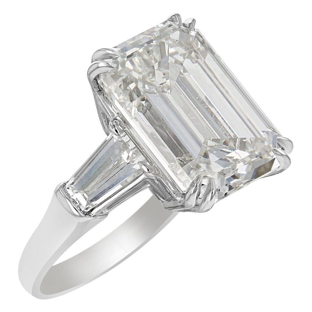 Platinum 10.02CT Emerald Cut and 1.22CTW Baguette Diamond Ring 4,4.5,5,5.5,6,6.5,7,7.5,8,8.5,9