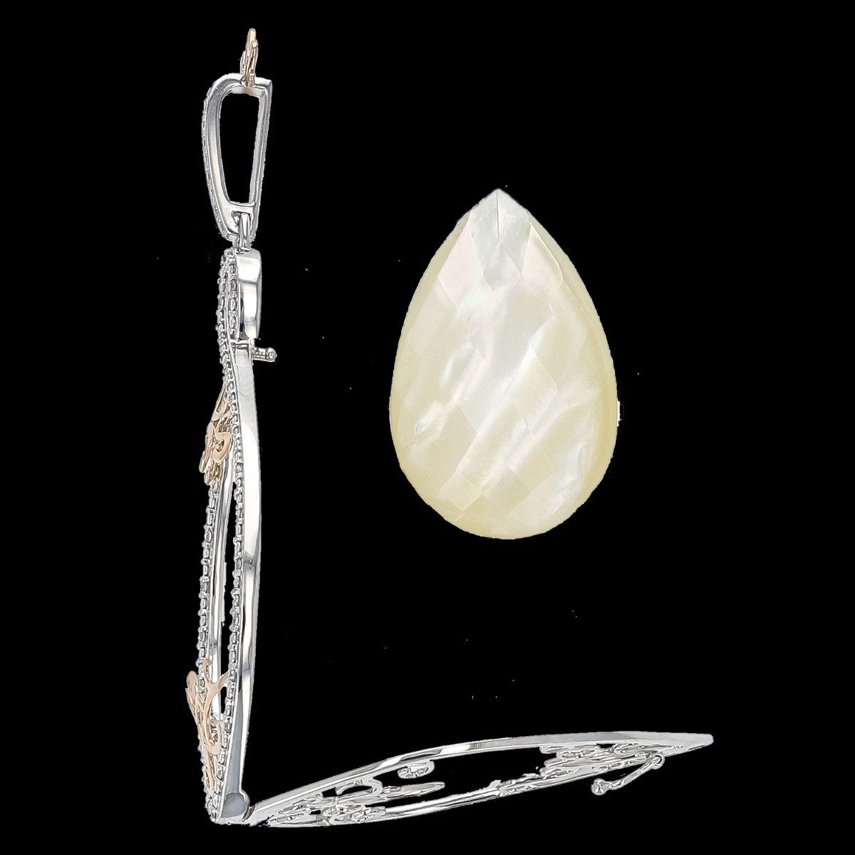 14KT GOLD PEAR SHAPE GEMSTONE & DIAMOND INTERCHANGEABLE PENDANT Mother of Pearl,Onyx