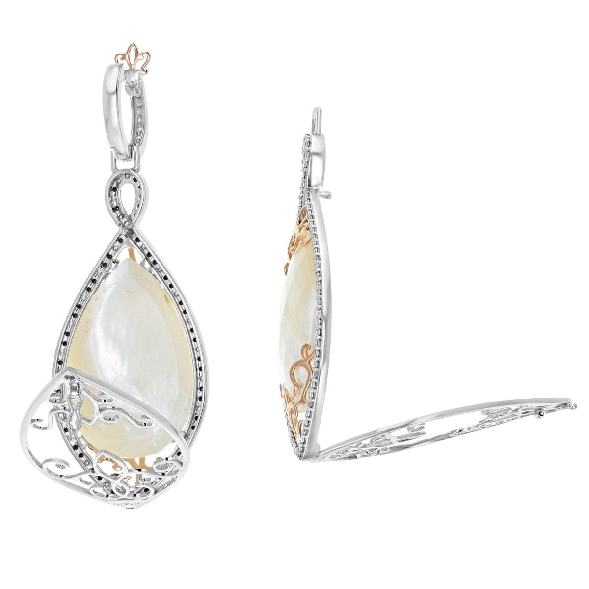 14KT GOLD INTERCHANGEABLE  PEAR SHAPE GEMSTONE & DIAMOND EARRINGS Mother of Pearl,Onyx