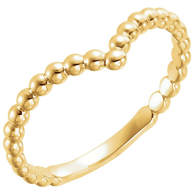 14KT Gold Beaded Stackable "V" Ring Yellow