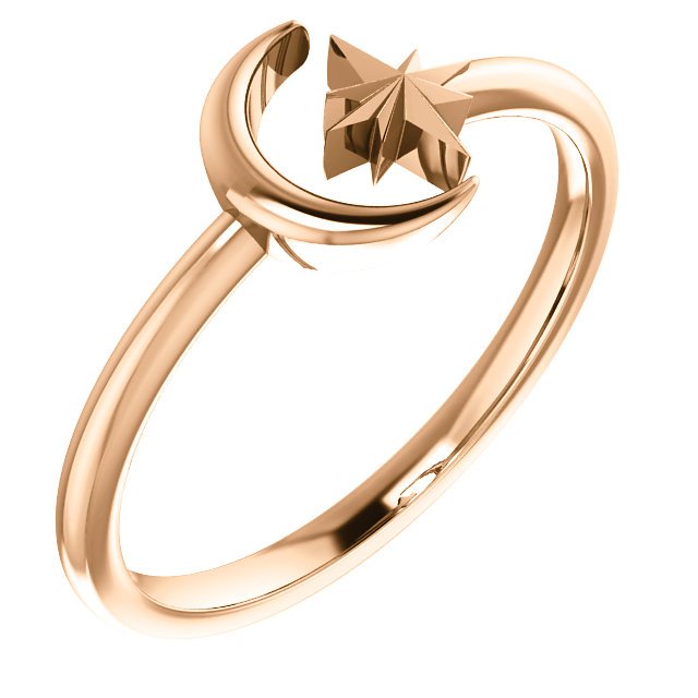 14KT Gold Crescent Moon & Star Space Ring 4 / Rose,4.5 / Rose,5 / Rose,5.5 / Rose,6 / Rose,6.5 / Rose,7 / Rose,7.5 / Rose,8 / Rose,8.5 / Rose,9 / Rose