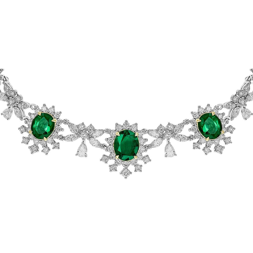 Juleve 18KT White Gold 52.59 CTW Emerald & 33.83 CTW Diamond Necklace
