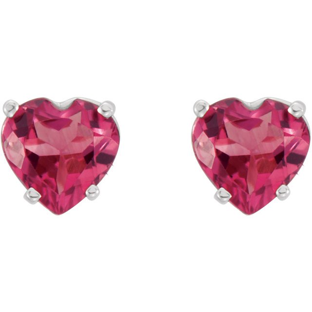 14KT GOLD 1.00 CARAT HEART PINK TOURMALINE STUD EARRINGS White,Yellow,Rose