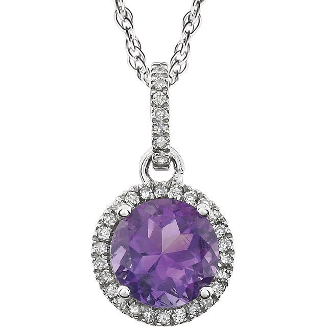 14KT WHITE GOLD 1.30 CT AMETHYST & .10 CTW DIAMOND HALO NECKLACE