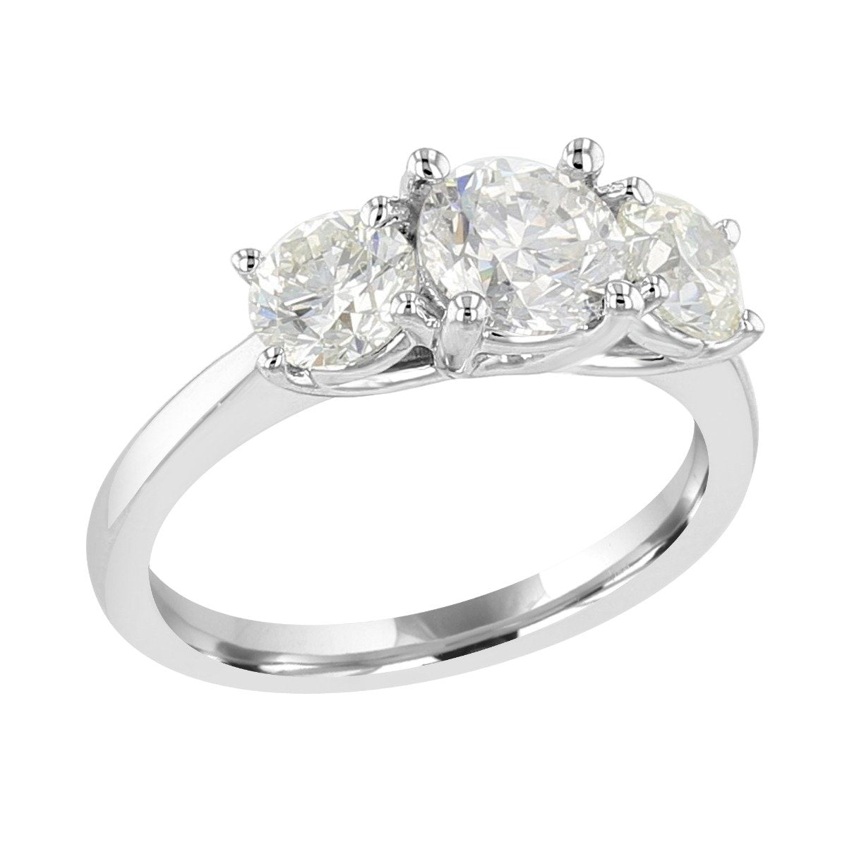 14KT White Gold 2 CTW Diamond 3 Stone Ring 4,4.5,5,5.5,6,6.5,7,7.5,8,8.5,9