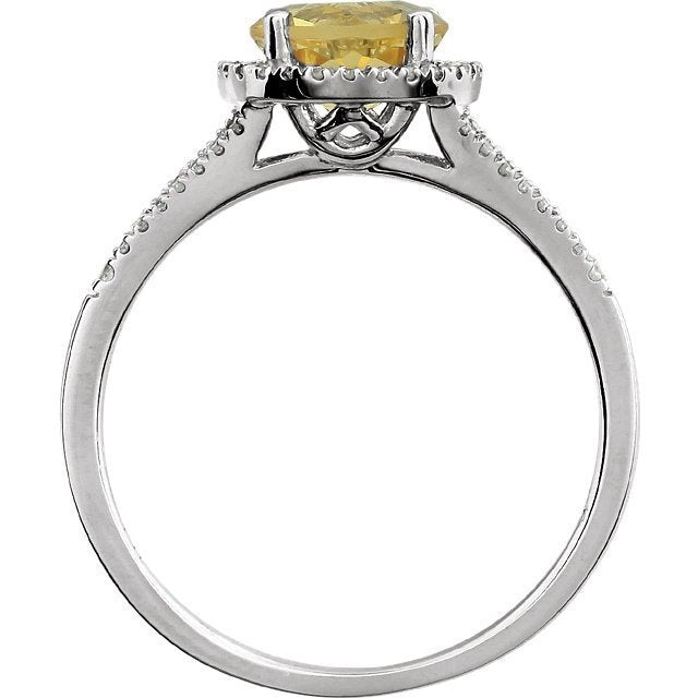 14KT WHITE GOLD 1.20 CT CITRINE & 1/5 CTW DIAMOND HALO RING 4,4.5,5,5.5,6,6.5,7,7.5,8,8.5,9