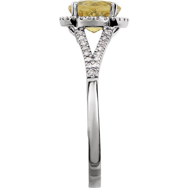 14KT WHITE GOLD 1.20 CT CITRINE & 1/5 CTW DIAMOND HALO RING 4,4.5,5,5.5,6,6.5,7,7.5,8,8.5,9