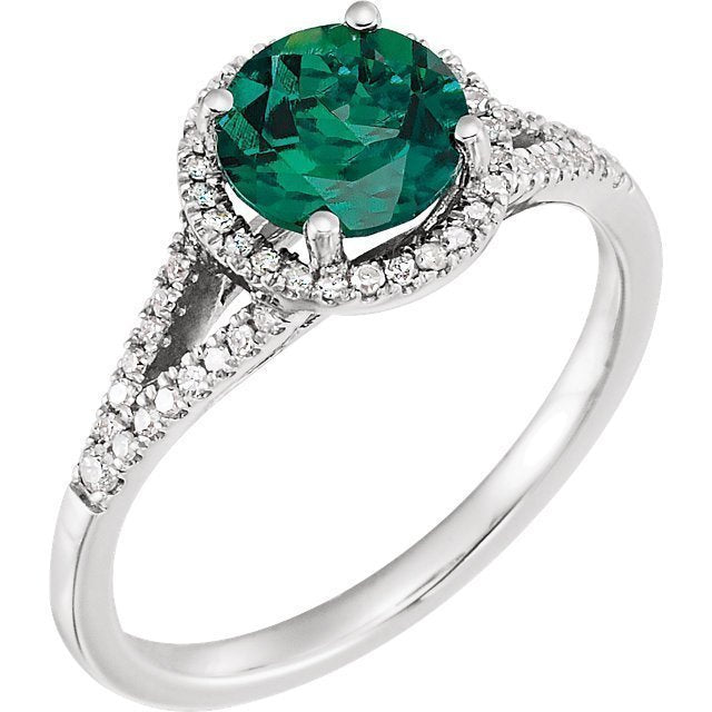 14KT White Gold 1 1/4 CT Emerald & 1/5 CTW Diamond Halo Ring 4,4.5,5,5.5,6,6.5,7,7.5,8,8.5,9