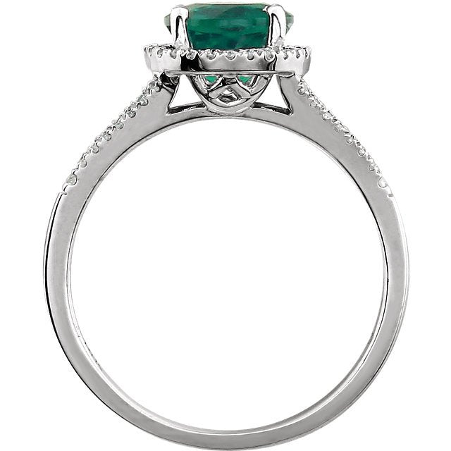 14KT White Gold 1 1/4 CT Emerald & 1/5 CTW Diamond Halo Ring 4,4.5,5,5.5,6,6.5,7,7.5,8,8.5,9