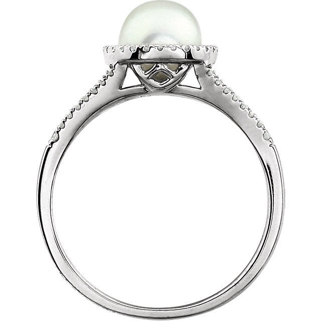 14KT White Gold Pearl & 1/5 CTW Diamond Halo Ring 4,4.5,5,5.5,6,6.5,7,7.5,8,8.5,9