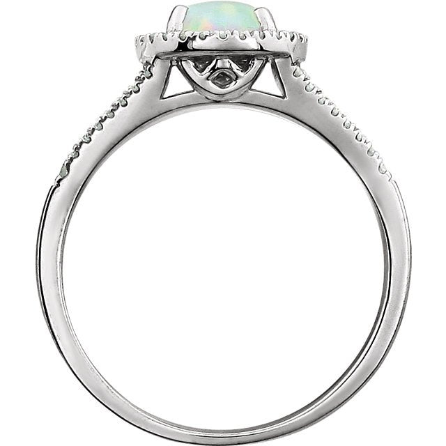 14KT WHITE GOLD CREATED OPAL & 1/5 CTW DIAMOND HALO RING