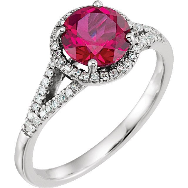 14KT WHITE GOLD 1.85 CT RUBY & 1/5 CTW DIAMOND HALO RING 4,4.5,5,5.5,6,6.5,7,7.5,8,8.5,9