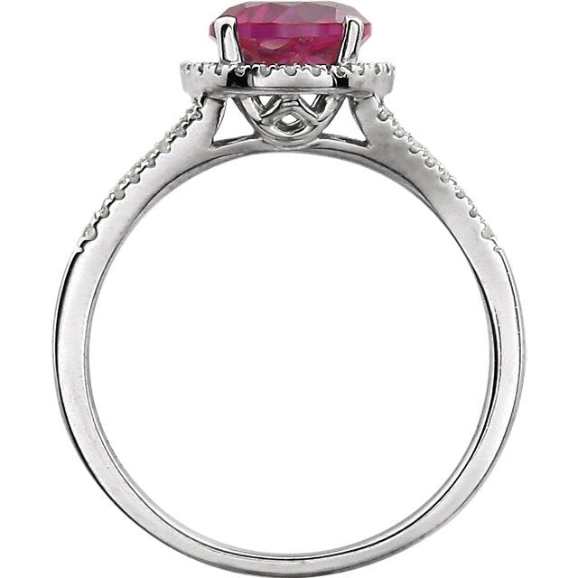14KT WHITE GOLD 1.85 CT CREATED RUBY & 1/5 CTW DIAMOND HALO RING 4,4.5,5,5.5,6,6.5,7,7.5,8,8.5,9