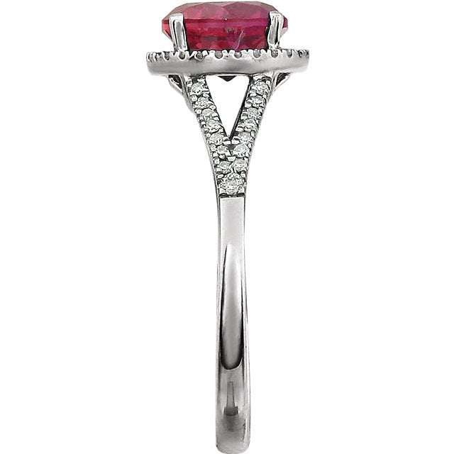 14KT WHITE GOLD 1.85 CT RUBY & 1/5 CTW DIAMOND HALO RING 4,4.5,5,5.5,6,6.5,7,7.5,8,8.5,9