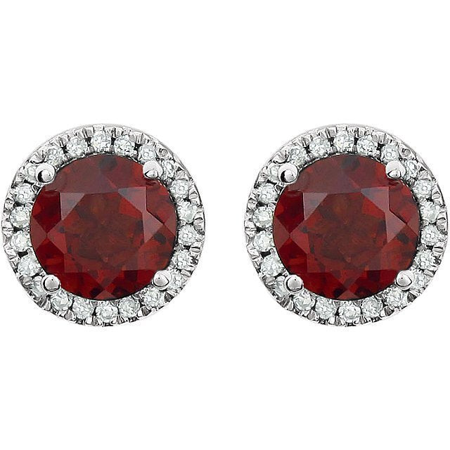 14KT WHITE GOLD 2.00 CTW GARNET & 0.13 CTW DIAMOND HALO EARRINGS