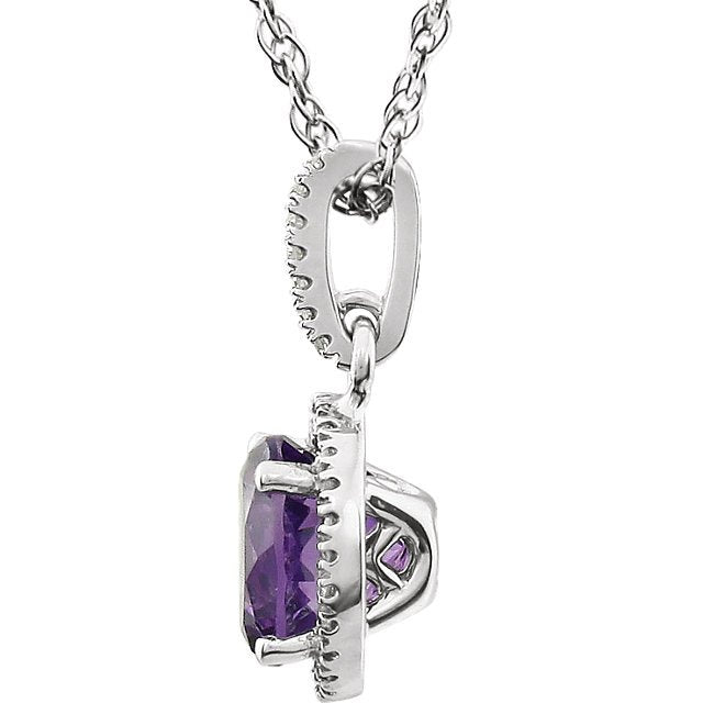 14KT WHITE GOLD 1.30 CT AMETHYST & .10 CTW DIAMOND HALO NECKLACE