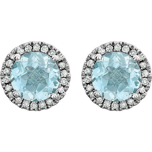 14KT WHITE GOLD 2.00 CTW BLUE TOPAZ & 0.13 CTW DIAMOND HALO EARRINGS