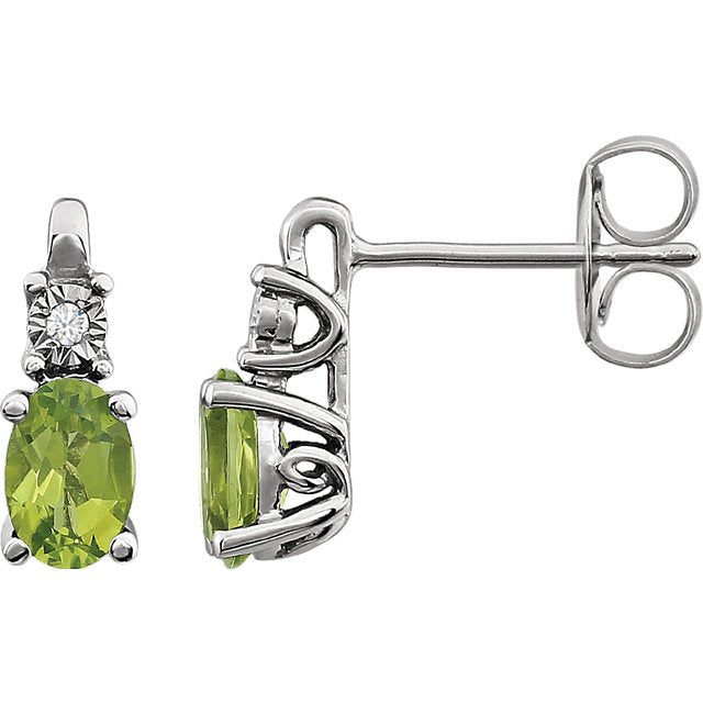 14KT WHITE GOLD 1.00 CTW PERIDOT & .02 CTW DIAMOND EARRINGS