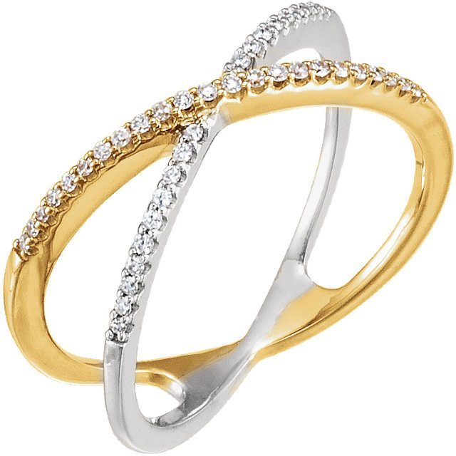 14KT Gold 1/6 CTW Diamond Criss-Cross Ring 4 / White and Yellow,4.5 / White and Yellow,5 / White and Yellow,5.5 / White and Yellow,6 / White and Yellow,6.5 / White and Yellow,7 / White and Yellow,7.5 / White and Yellow,8 / White and Yellow,8.5 / White and Yellow,9 / White and Yellow