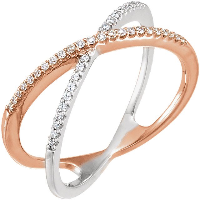 14KT Gold 1/6 CTW Diamond Criss-Cross Ring 4 / Rose and White,4.5 / Rose and White,5 / Rose and White,5.5 / Rose and White,6 / Rose and White,6.5 / Rose and White,7 / Rose and White,7.5 / Rose and White,8 / Rose and White,8.5 / Rose and White,9 / Rose and White