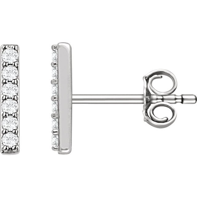 14KT Gold Vertical Bar 1/10 CTW Diamond Earrings White
