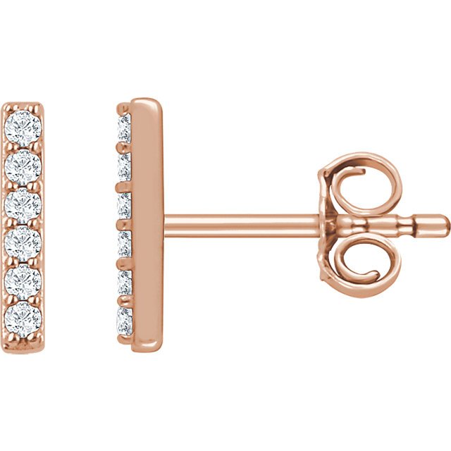14KT Gold Vertical Bar 1/10 CTW Diamond Earrings Rose