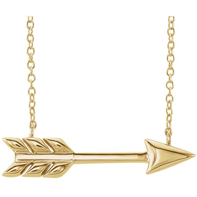 14KT GOLD CUPID ARROW NECKLACE - 16-18" Yellow,White,Rose