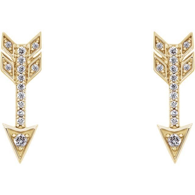 14KT Gold 1/6 CTW Diamond Arrow Earrings Rose,White,Yellow