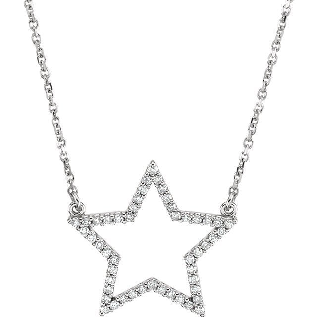 14KT Gold 1/4 CTW Diamond Star 16" Necklace White
