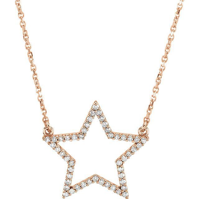 14KT Gold 1/4 CTW Diamond Star 16" Necklace Rose