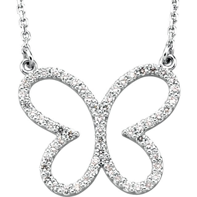 14KT GOLD 1/4 CTW DIAMOND BUTTERFLY 16" NECKLACE White