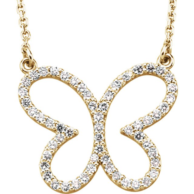 14KT GOLD 1/4 CTW DIAMOND BUTTERFLY 16" NECKLACE Yellow
