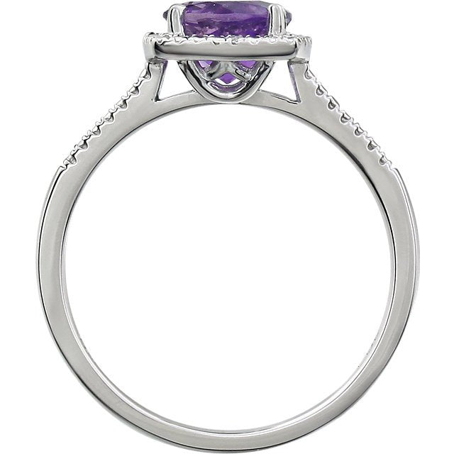 STERLING SILVER 1.20 CT AMETHYST & .01 CTW DIAMOND HALO RING 4,4.5,5,5.5,6,6.5,7,7.5,8,8.5,9
