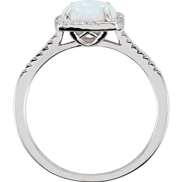 STERLING SILVER 7MM CREATED OPAL & 0.01 CTW DIAMOND HALO RING 4,4.5,5,5.5,6,6.5,7,7.5,8,8.5,9