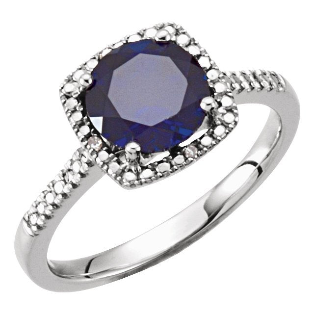 STERLING SILVER 1.85 CT LAB CREATED BLUE SAPPHIRE & .01 CTW DIAMOND HALO RING 4,4.5,5,5.5,6,6.5,7,7.5,8,8.5,9
