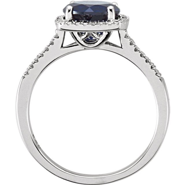 STERLING SILVER 1.85 CT LAB CREATED BLUE SAPPHIRE & .01 CTW DIAMOND HALO RING 4,4.5,5,5.5,6,6.5,7,7.5,8,8.5,9