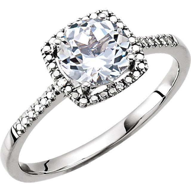 STERLING SILVER 1.85 CT CREATED WHITE SAPPHIRE & .01 CTW DIAMOND HALO RING 4,4.5,5,5.5,6,6.5,7,7.5,8,8.5,9