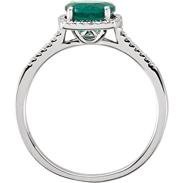 Sterling Silver 1.25 CT Created Emerald & .01 CTW Diamond Halo Ring 4,4.5,5,5.5,6,6.5,7,7.5,8,8.5,9
