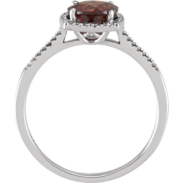 STERLING SILVER 1.65 CT GARNET & .01 CTW DIAMOND HALO RING 4,4.5,5,5.5,6,6.5,7,7.5,8,8.5,9