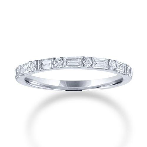14KT White Gold 3/8 CTW Baguette & Round Diamond Prong-Set Band 4,4.5,5,5.5,6,6.5,7,7.5,8,8.5,9