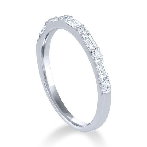 14KT White Gold 3/8 CTW Baguette & Round Diamond Prong-Set Band 4,4.5,5,5.5,6,6.5,7,7.5,8,8.5,9